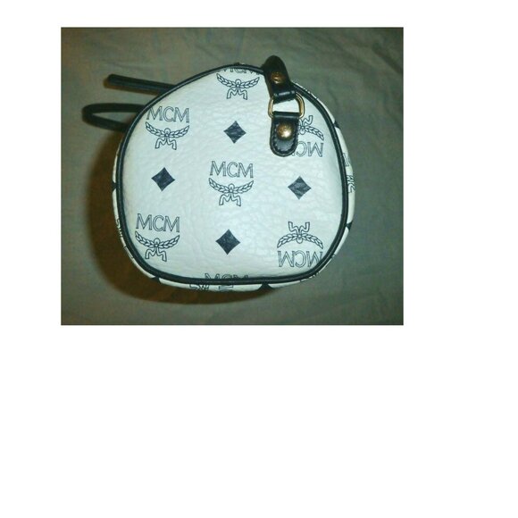 MCM Leather Black and White Logo Barrel Bag - Picture 3 of 5